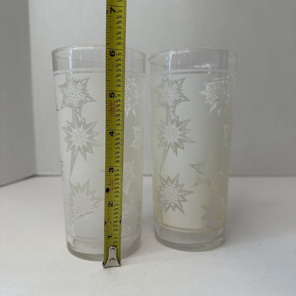 Federal Glass White Satin Frost Snowflake Starburst Highball Glasses PAIR(2) VTG - Picture 11 of 11